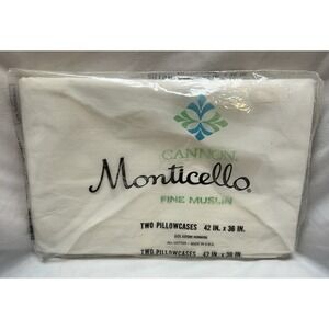 Vintage Pair Cannon Monticello White Muslin Standard Pillowcases NEW in Package